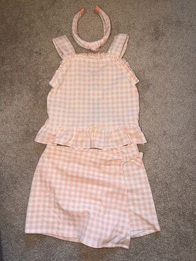 Draper James NEW Pink Gingham Two-Piece Skort Set with Headband size 6X